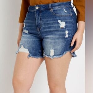 Eloquii Distressed Blue Denim Shorts
